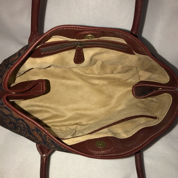 Brand new dark brown leather ethnic Batik Tote Bag - Picture 6 of 8